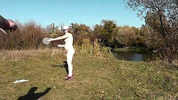 Autumn's Cute Milf Strips for Naked Public Badminton and Doggy Pound