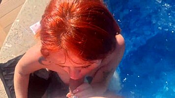 Redhead Bent Over For Intense Doggystyle Pool Pounding