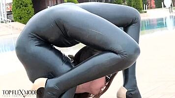 flexi latex doll bends wildly outdoors