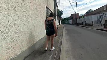 Colombian Latina's Giant Cameltoe Teases in Street Shorts