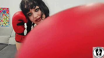 chubby brunette bimbo's massive bouncing boobs steal the show in boxing training