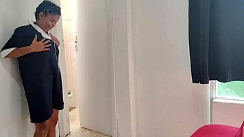 naughty hotel maid works naked and client pounds her huge tits asshole deepthroat creampie