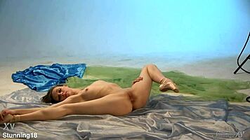 sexy teen ballerina annett poses nude stretching her skinny body on bed