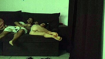 Sexy latina milf rides big cock cowgirl on sofa moaning wildly in heat