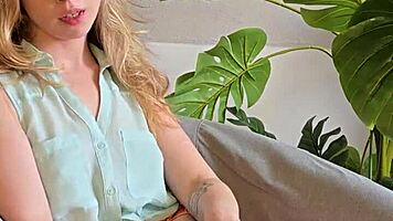 Girlfriend Alice Klay Masturbates Shaved Pussy to Cheer You Up in Bedroom Tease