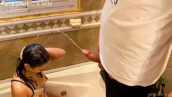 argentina slut belle amore gags on deepthroat spit choking in shower