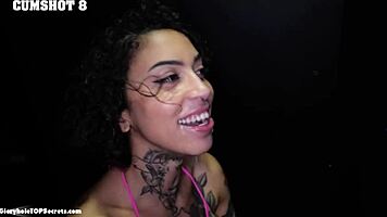 brunette gulps down 16 massive cumshots at gloryhole