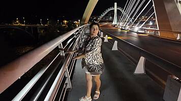 luscious milf braless panty-free struts big tits on bridge 😏🍒🌉