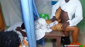 ashwo doctor bends sexy patient over and creampies her wet pussy before husband