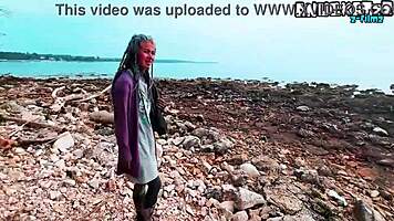 Skinny goth punk gives sloppy public blowjob facial cumshot outdoors