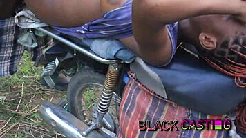petite ebony wife rides bbc on bike outdoors