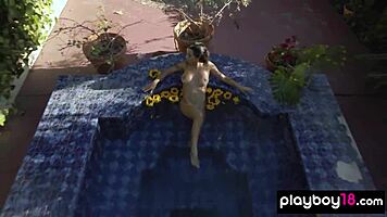 Passionate Skinny Asian Teen 18+ Lily Andrews Strips Naked Poolside Showing Natural Big Tits