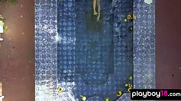 Passionate Skinny Asian Teen 18+ Lily Andrews Strips Naked Poolside Showing Natural Big Tits