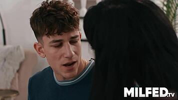 Busty cheating milf tempted by young man's bold energy