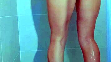 College stunner slips off Brazilian thong in steamy shower tease