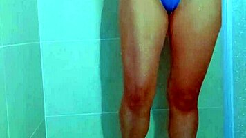 College stunner slips off Brazilian thong in steamy shower tease