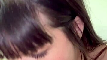 Brunette cutie chokes on huge cock in POV 69 then gets throat filled doggystyle