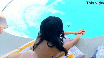Tia Cyrus' Petite 19yo Lips Wrap Tight Around Monster Cock For Poolside Facial Blast