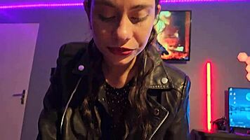 sexy latina in jacket and heels bends for intense doggystyle pounding