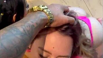 ruiva e morena sucking big cock before anal assfucking in lingerie