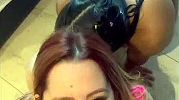 ruiva e morena sucking big cock before anal assfucking in lingerie