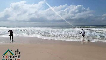 Naughty curvy teen addict squirts wet pussy orgasms in first beach sex quickie pounding.