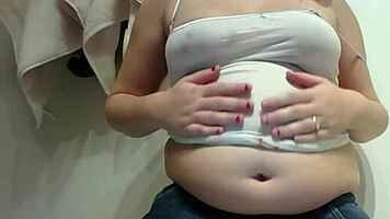 Chubby Blonde Fetish Fan Messes With Chocolate Belly Fun