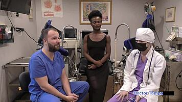 Dr Tampa's Virginity Clinic: Petite Shaved Brunette Nurse Rina Arem Deepthroats Patient in Heels