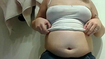 Chubby Blonde Fetish Fan Messes With Chocolate Belly Fun