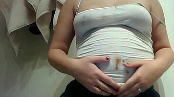 Chubby Blonde Fetish Fan Messes With Chocolate Belly Fun