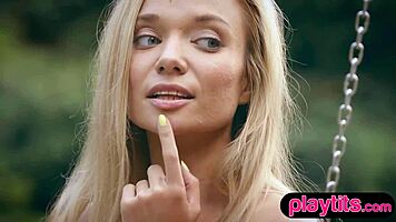 petite blonde russian model strips outdoors revealing her natural petite figure