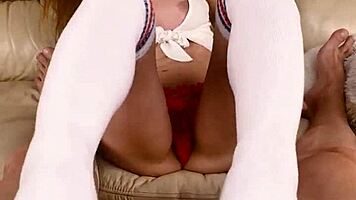 Blonde's Socks Wrap Cock For Explosive Footjob Cum.