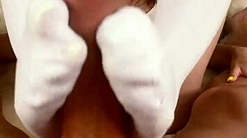 Blonde's Socks Wrap Cock For Explosive Footjob Cum.