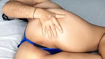 Dirty stepsister fingers pussy then slams tight ass full of cum