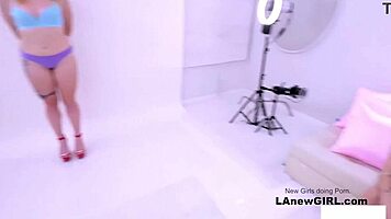 lesbian stylist seduces straight girl on sofa pov