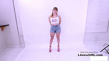 lesbian stylist seduces straight girl on sofa pov