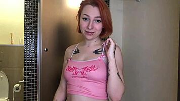 cute babe masturbates with dildo in steamy shower