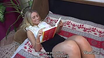 18yo blonde teen surrenders virginity to first intense doggystyle creampie