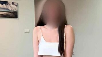 cute asian teen's pretty shaved pussy rides to belly cumshot delight