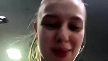 the curvy blonde teen fingers her big natural tits to crazy public squirting orgasm