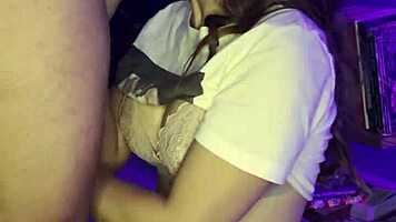 sexy latina teacher gags hard on thick cock swallowing every drop