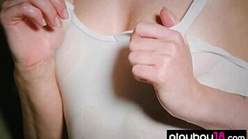 petite ukrainian blonde gerda rubia bares tiny tits in steamy workout striptease