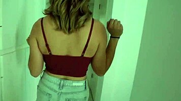 Busty amateur teen rides huge creampie cock pov