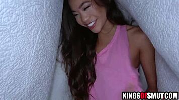 Fucking cute petite Asian deepthroat rough POV with big cock pounding tight pussy