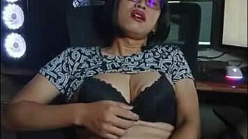Mitha Shemale Strokes Cock Wildly Masturbating Solo in Office Crossdressing Frenzy!