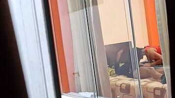 Colombian neighbor rides boyfriend in voyeur skirt upskirt action