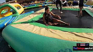 Asian teen couple sneaks fun at waterpark then bangs with emojis 😏💦