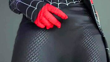 miles morales cosplay strips teases and jerks big load homemade