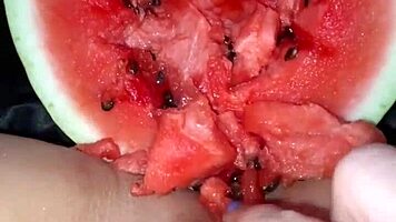 arab teen stuffs watermelon in tight pussy squirting
