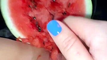 arab teen stuffs watermelon in tight pussy squirting